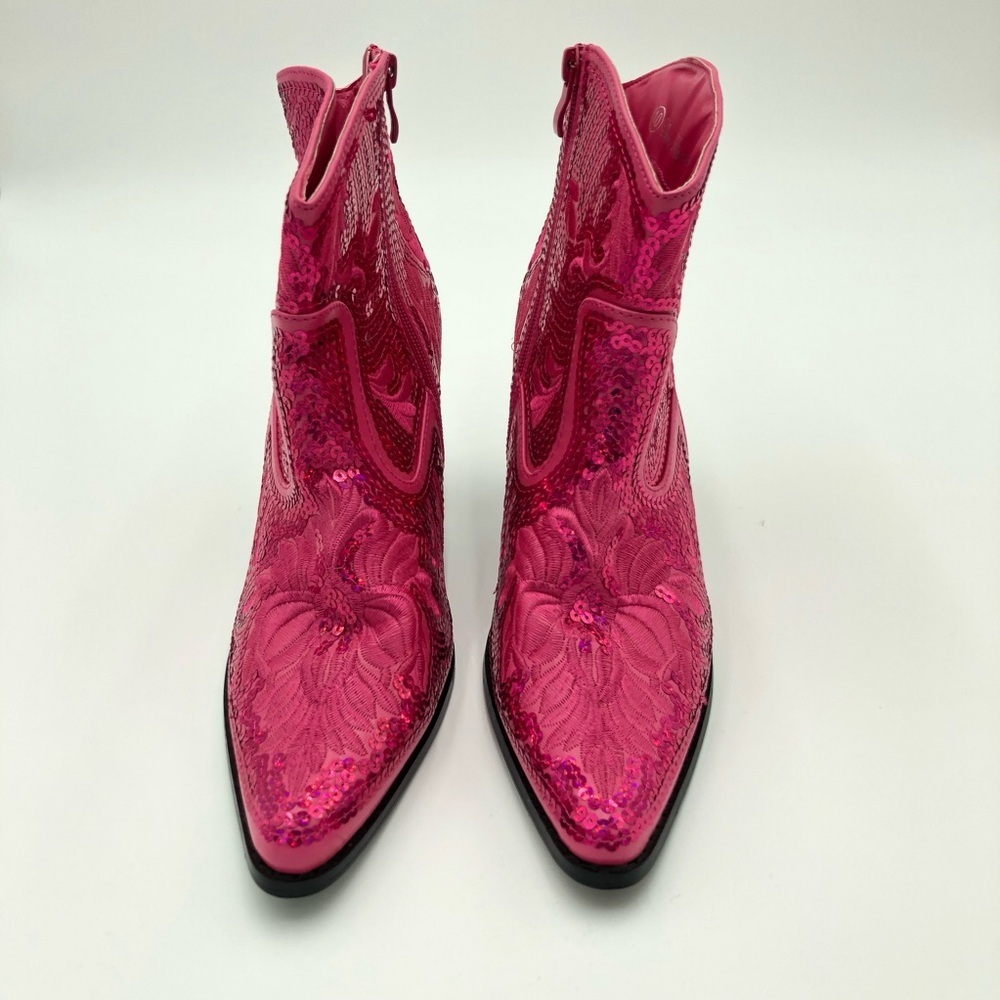 Helen’s Heart Fuschia Short Bling & Embroidered Boots Size 10 - Picture 3 of 16